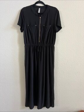 Per Seption Concept Black Zip-Front Drawstring Waist Jumpsuit Size L
